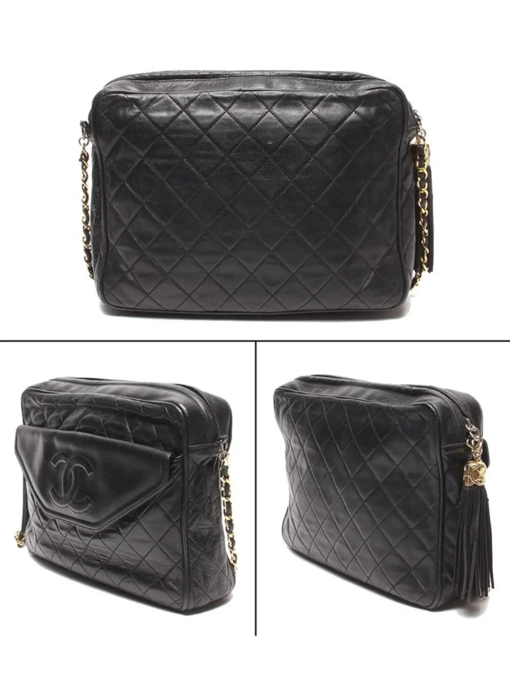 Chanel Chain Shoulder Bag Crossbody Lambskin Gold Quilted